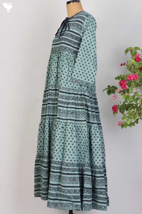 Khaadi Cotton Tiered Floor Length Dress With Block Print