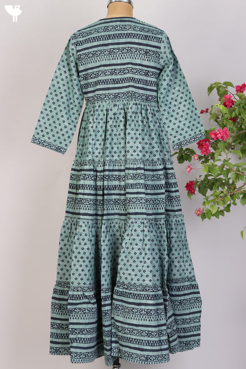 Khaadi Cotton Tiered Floor Length Dress With Block Print