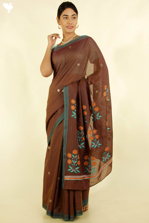 Maheshwari Silk Saree With Floral Embroidery