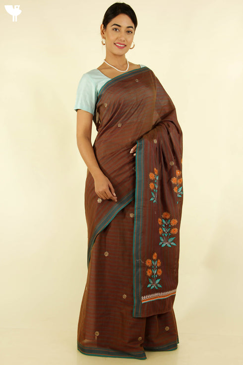 Maheshwari Silk Saree With Floral Embroidery