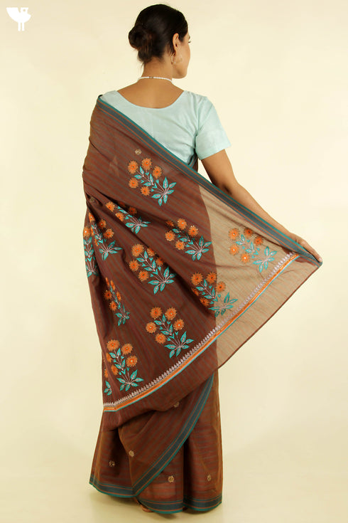 Maheshwari Silk Saree With Floral Embroidery