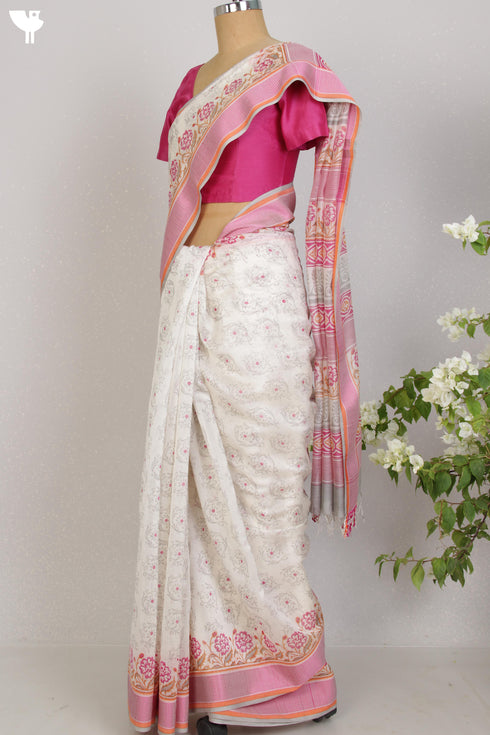 Maheshwari Silk Saree In Graphic Block Print