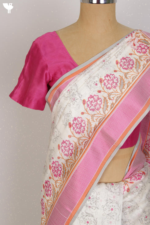 Maheshwari Silk Saree In Graphic Block Print