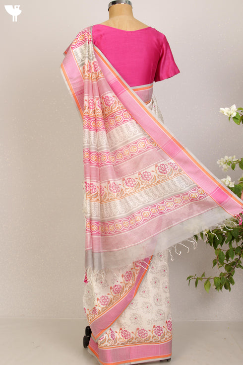 Maheshwari Silk Saree In Graphic Block Print