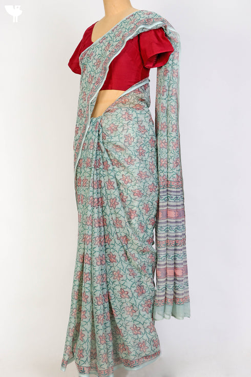 Bengal Cotton Saree In Floral Block Print