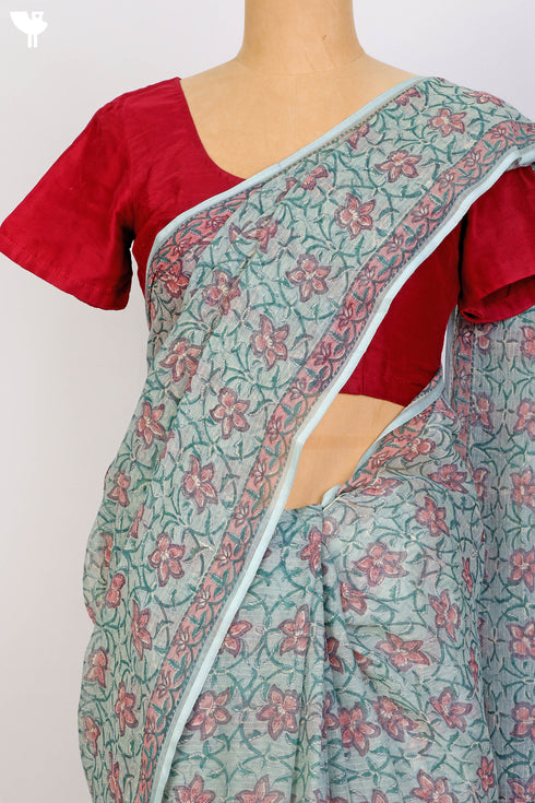 Bengal Cotton Saree In Floral Block Print