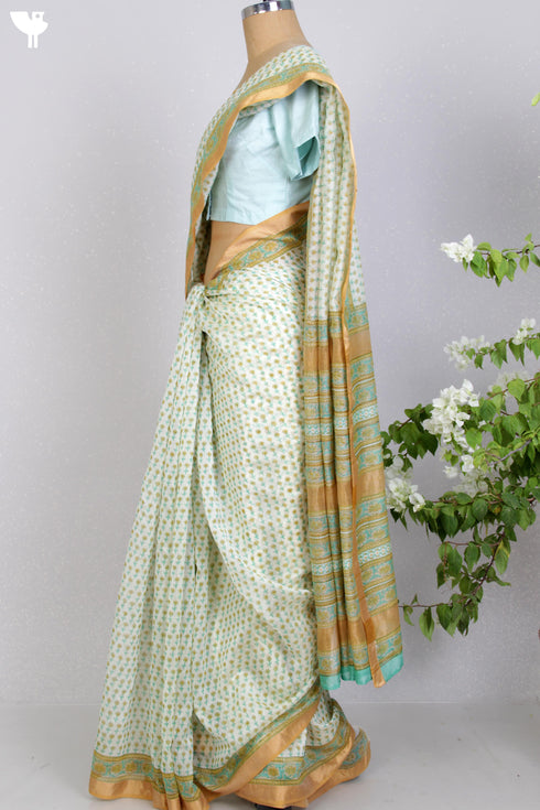 Maheshwari Silk Saree In Floral Block Print