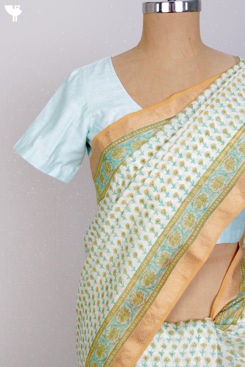 Maheshwari Silk Saree In Floral Block Print