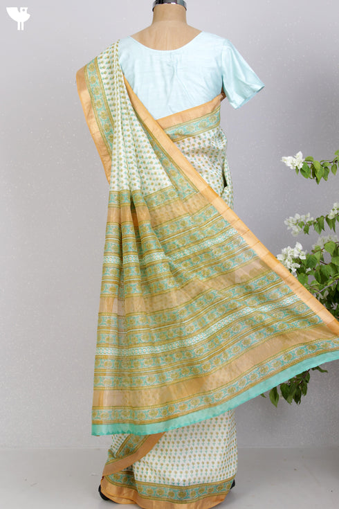 Maheshwari Silk Saree In Floral Block Print