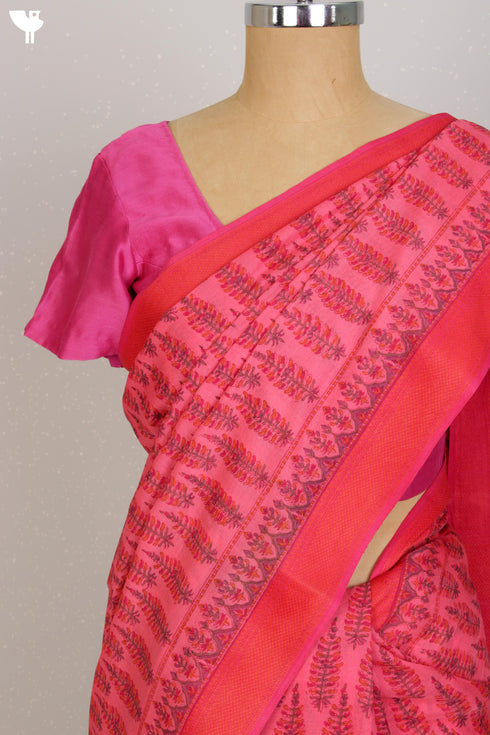 Maheshwari Silk Saree In Floral Block Print