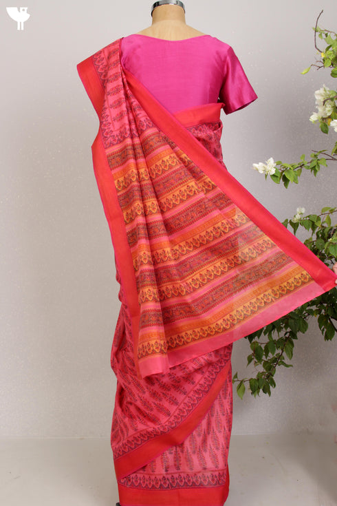 Maheshwari Silk Saree In Floral Block Print