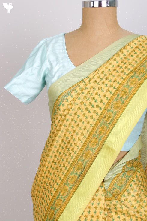 Maheshwari Silk Saree In Floral Block Print