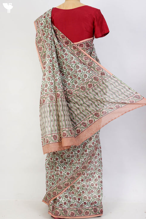 Bengal Cotton Saree In Floral Block Print