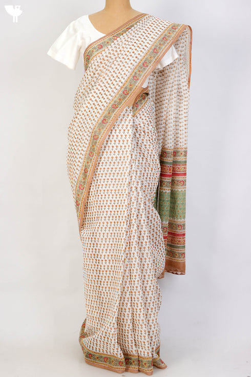 Bengal Cotton Saree In Floral Block Print