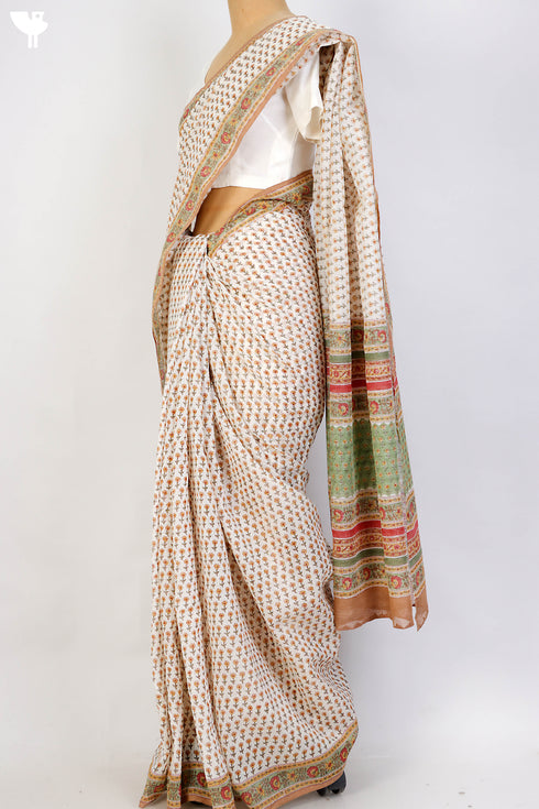 Bengal Cotton Saree In Floral Block Print