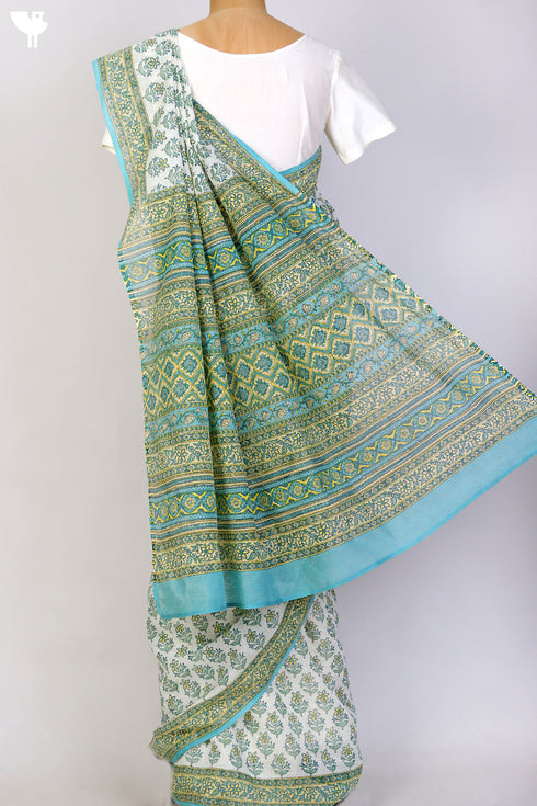 Bengal Cotton Saree In Floral Block Print