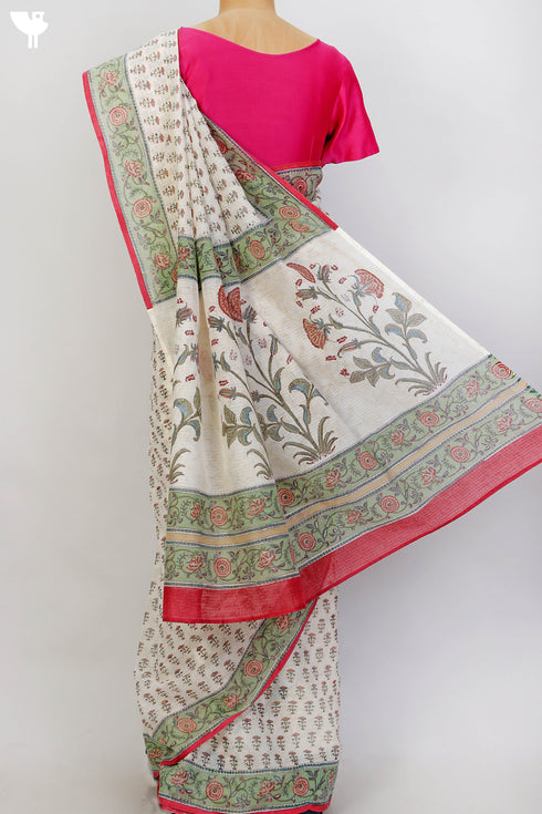 Bengal Cotton Saree In Floral Block Print