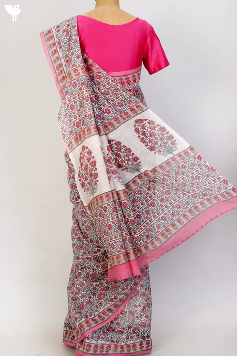 Bengal Cotton Saree In Floral Block Print