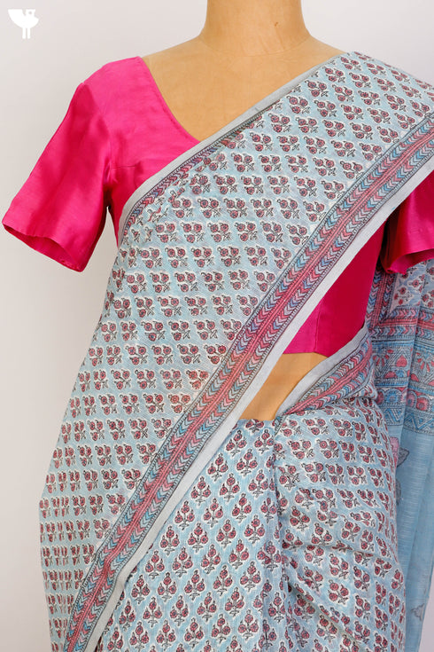 Bengal Cotton Saree In Floral Block Print