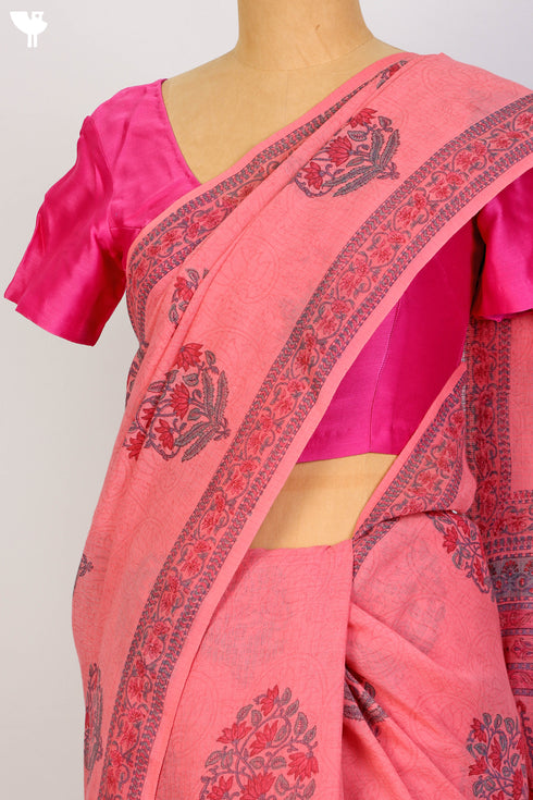 Bengal Cotton Saree In Floral Block Print