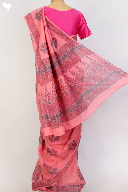 Bengal Cotton Saree In Floral Block Print