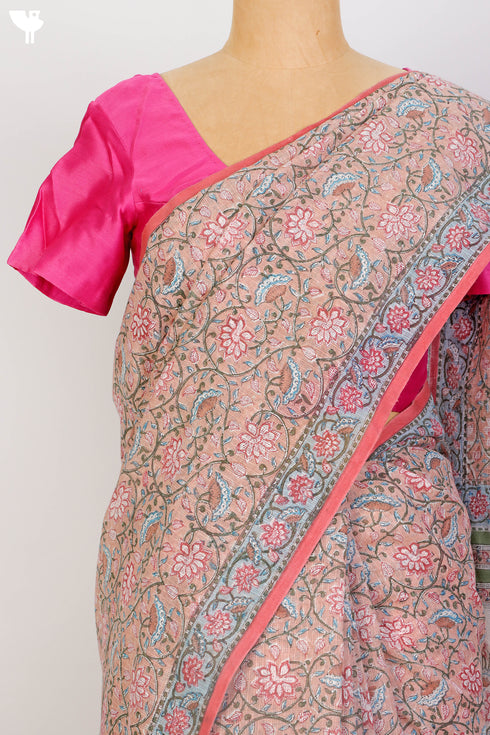 Bengal Cotton Saree In Floral Block Print