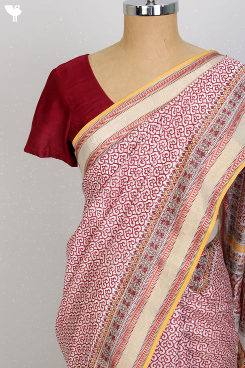 Maheshwari Silk Saree In Graphic Block Print