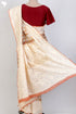 Kota Doria Saree With Chikankari Embroidery In Floral Block Print
