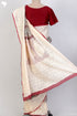 Kota Doria Saree With Chikankari Embroidery In Floral Block Print