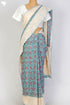 Kota Doria Saree With Chikankari Embroidery In Floral Block Print