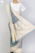 Kota Doria Saree With Chikankari Embroidery In Floral Block Print