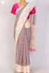Kota Doria Saree With Chikankari Embroidery In Floral Block Print