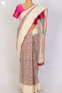 Kota Doria Saree With Chikankari Embroidery In Floral Block Print