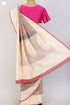 Kota Doria Saree With Chikankari Embroidery In Floral Block Print