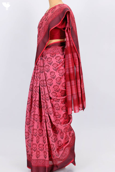 Maheshwari Saree In Floral Block Print.