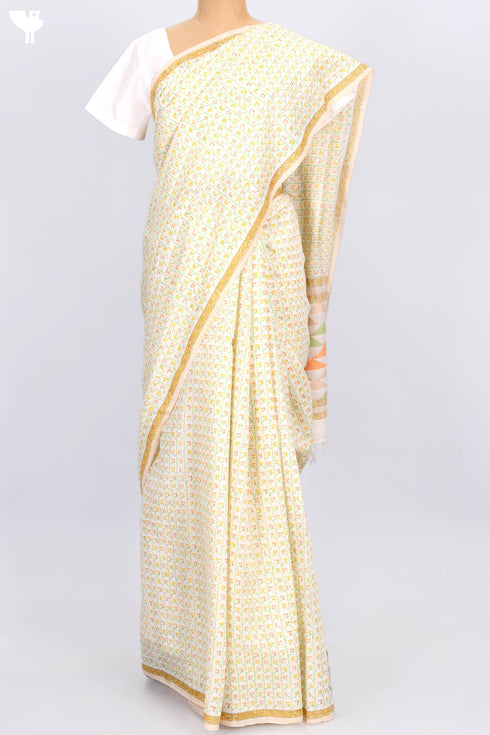 Bengal Cotton Saree In Graphic Block Print