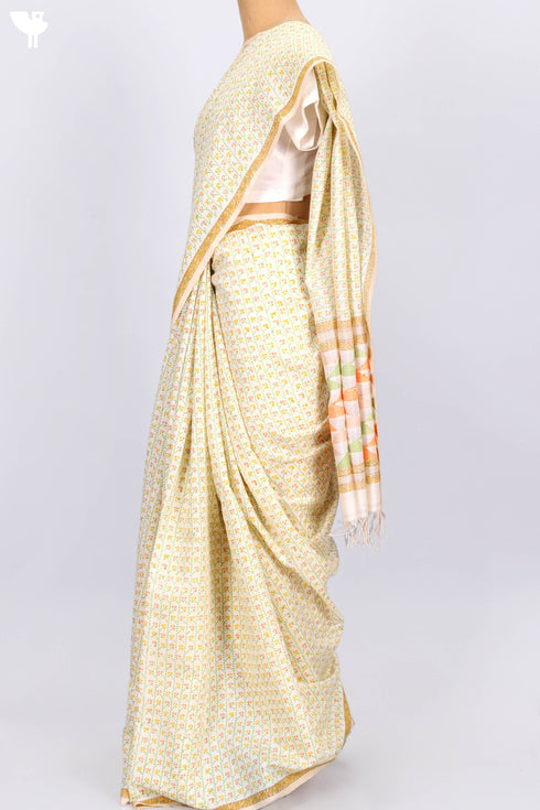 Bengal Cotton Saree In Graphic Block Print