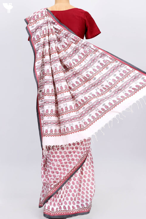 Bengal Cotton Saree In Graphic Block Print