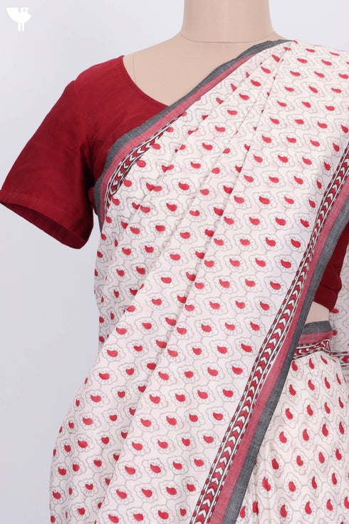 Bengal Cotton Saree In Paisley Block Print