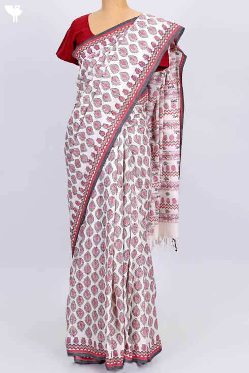 Bengal Cotton Saree In Graphic Block Print