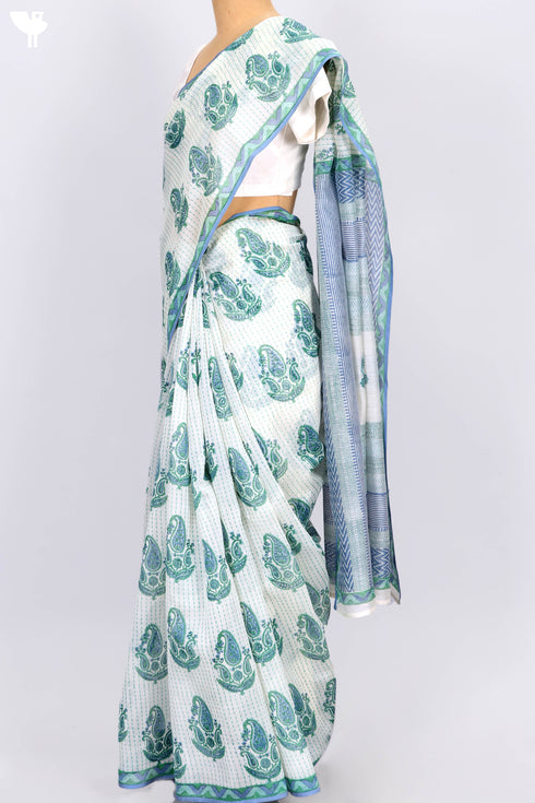 Maheshwari Saree In Paisley Block Print