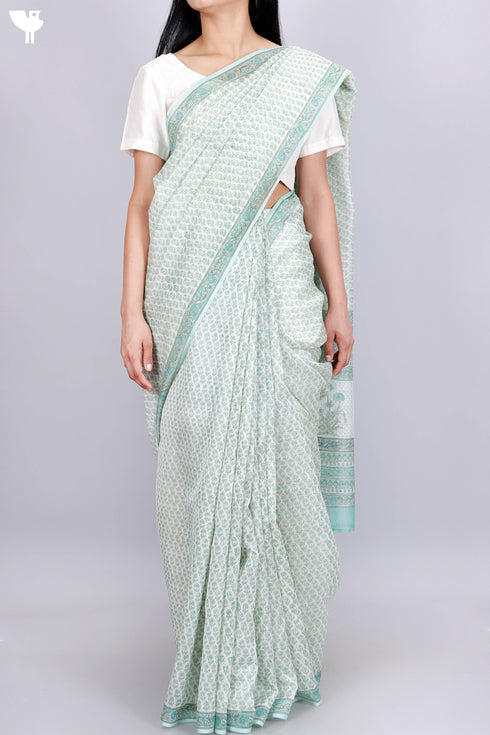 Maheshwari Saree In Floral Block Print