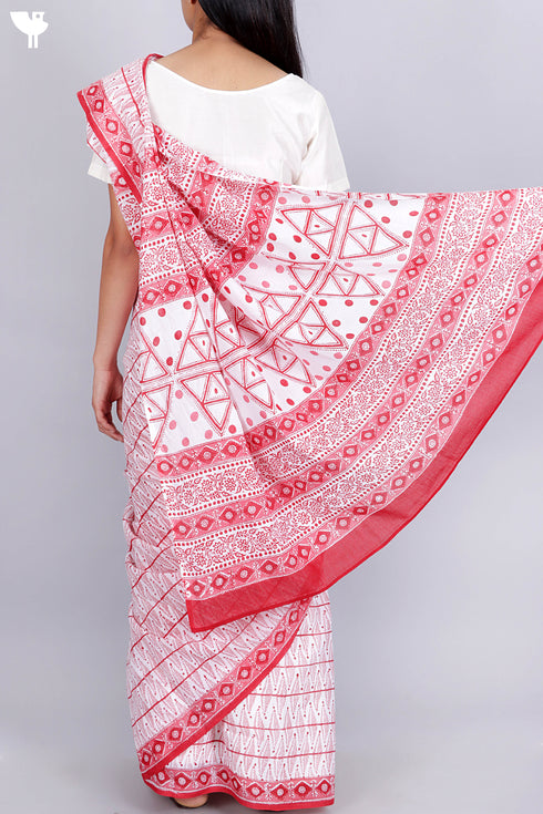 Mulmul Cotton Saree In Block Print