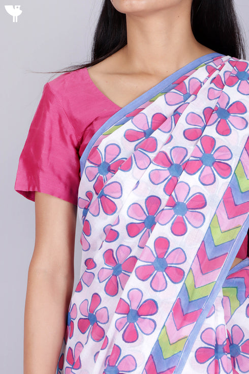 Mulmul Cotton Saree In Block Print