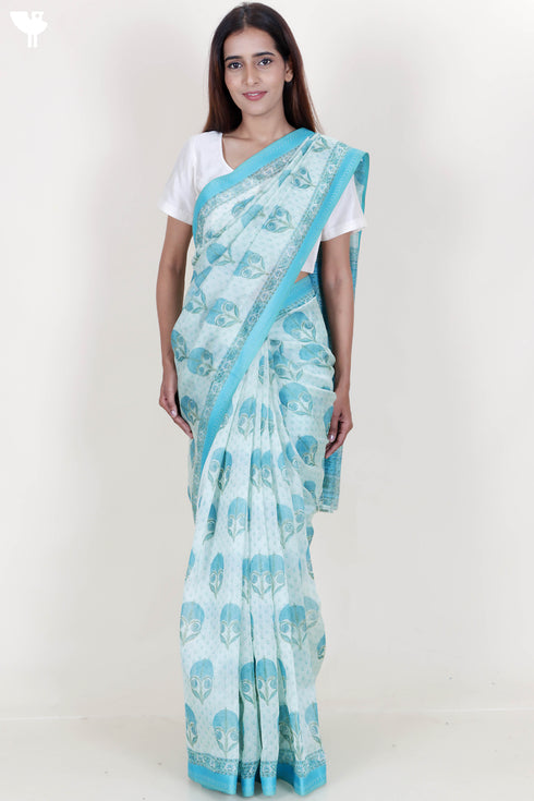 Maheshwari Saree In Floral Block Print