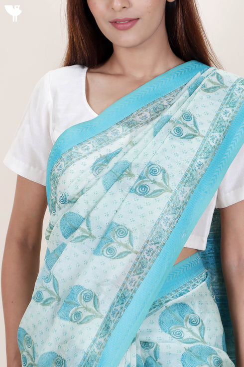 Maheshwari Saree In Floral Block Print