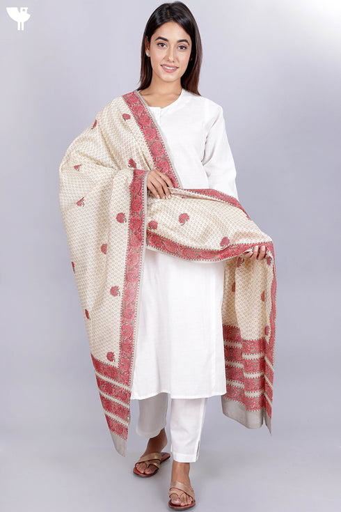 Chanderi Silk Dupatta In Floral Block Print