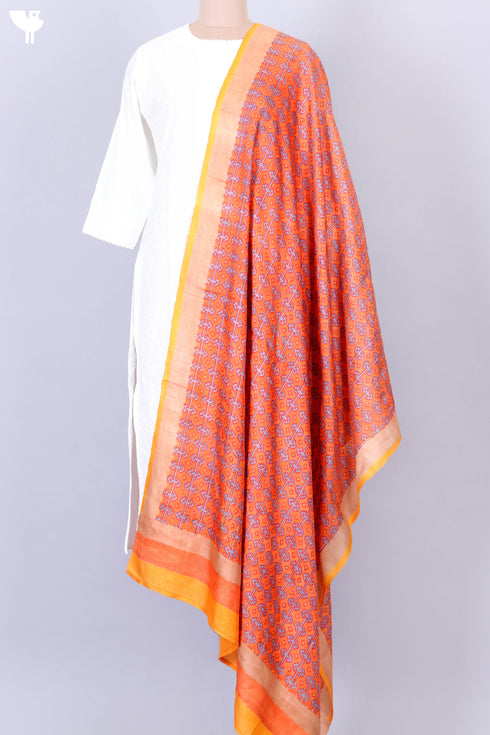 Tussar Silk Dupatta in Geometric Block Print