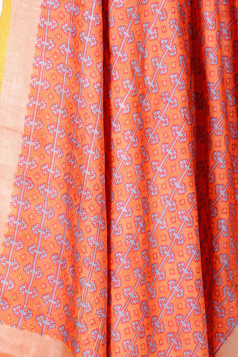 Tussar Silk Dupatta in Geometric Block Print