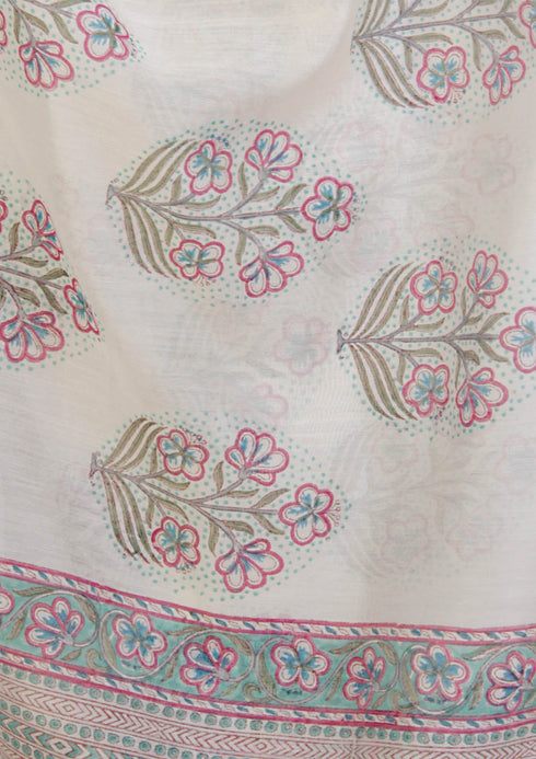 Chanderi Silk Dupatta In Floral Block Print